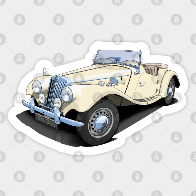 1954 MG TF sports car in ivory Sticker by candcretro